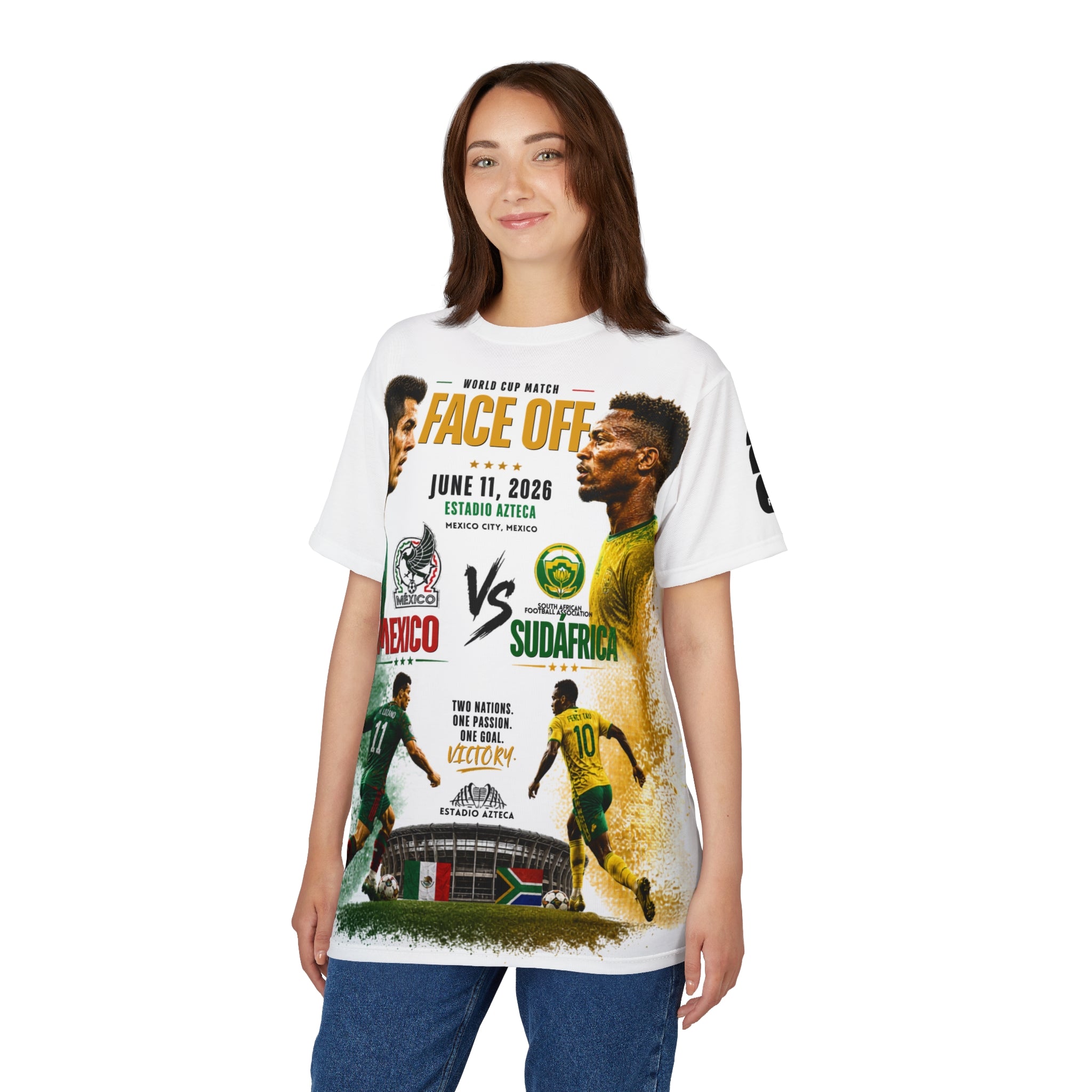Mexico vs South Africa 2026 World Cup Tee — "Face Off" Match Poster T-Shirt (June 11, 2026)