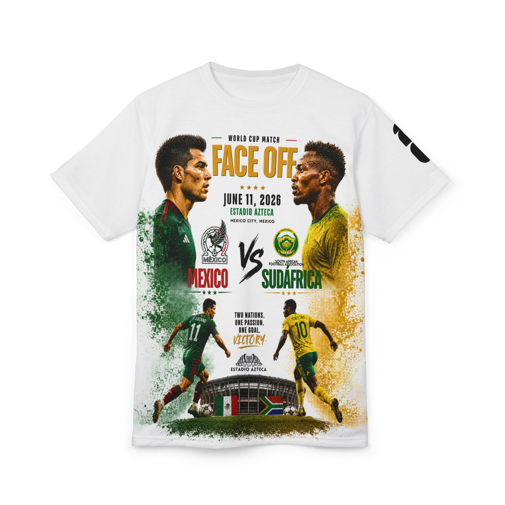 Mexico vs South Africa 2026 World Cup Tee — "Face Off" Match Poster T-Shirt (June 11, 2026)
